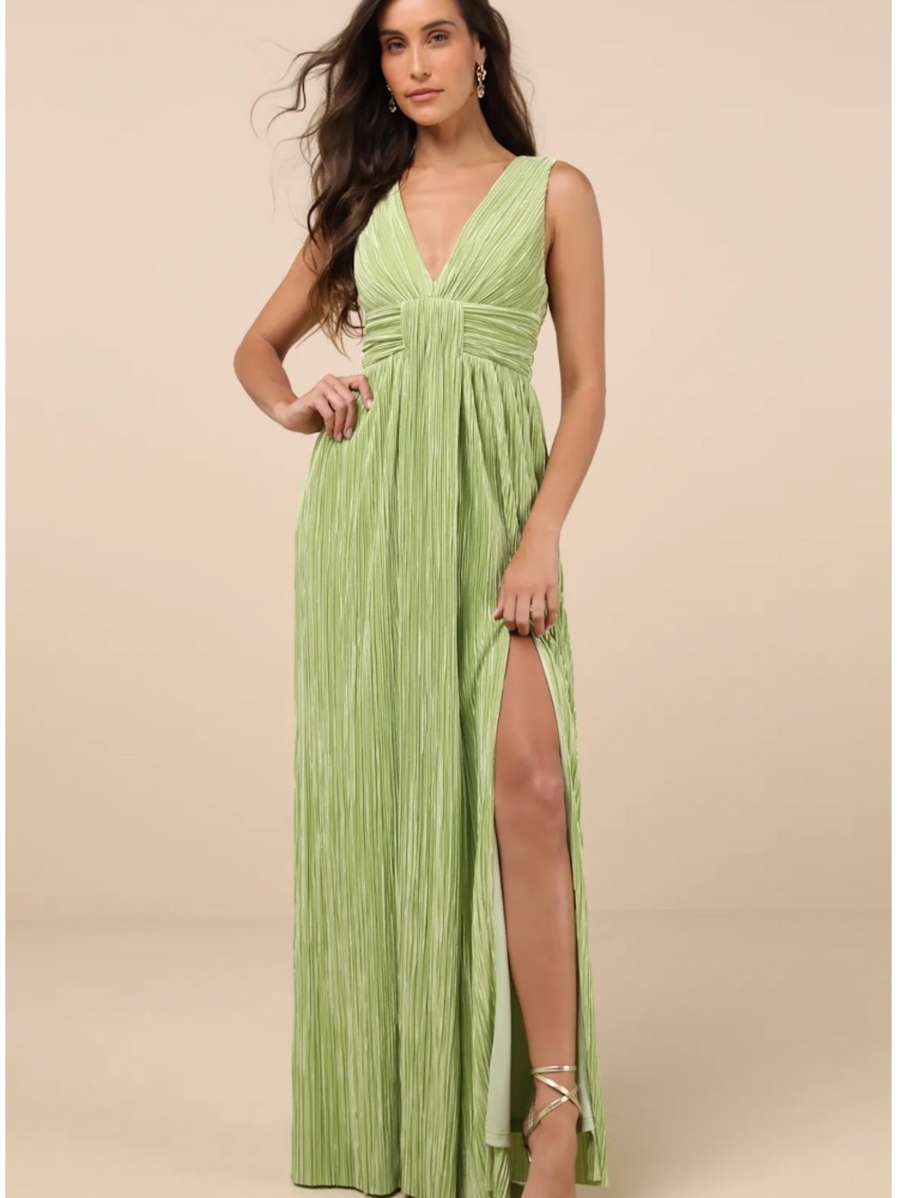 Melitta Green Plisse Sash Maxi Dress